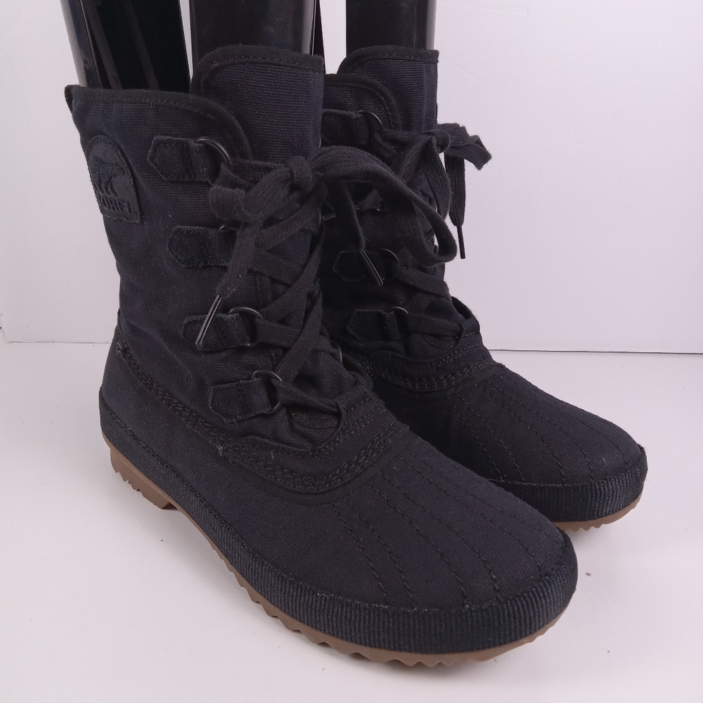 SOREL Women’s Tivoli Rugged Black Canvas Mid-Calf Winter Boots Size 9 Gorpcore